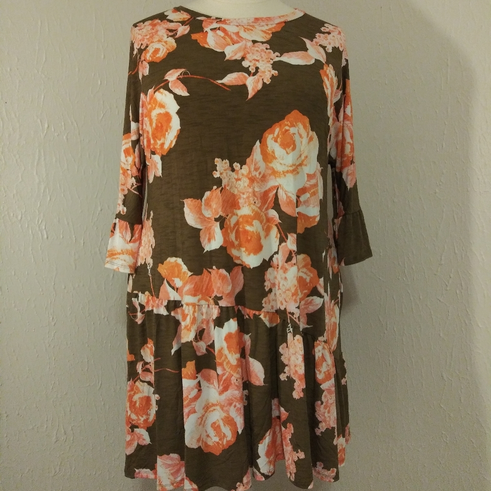 Brown and Coral Floral Tunic